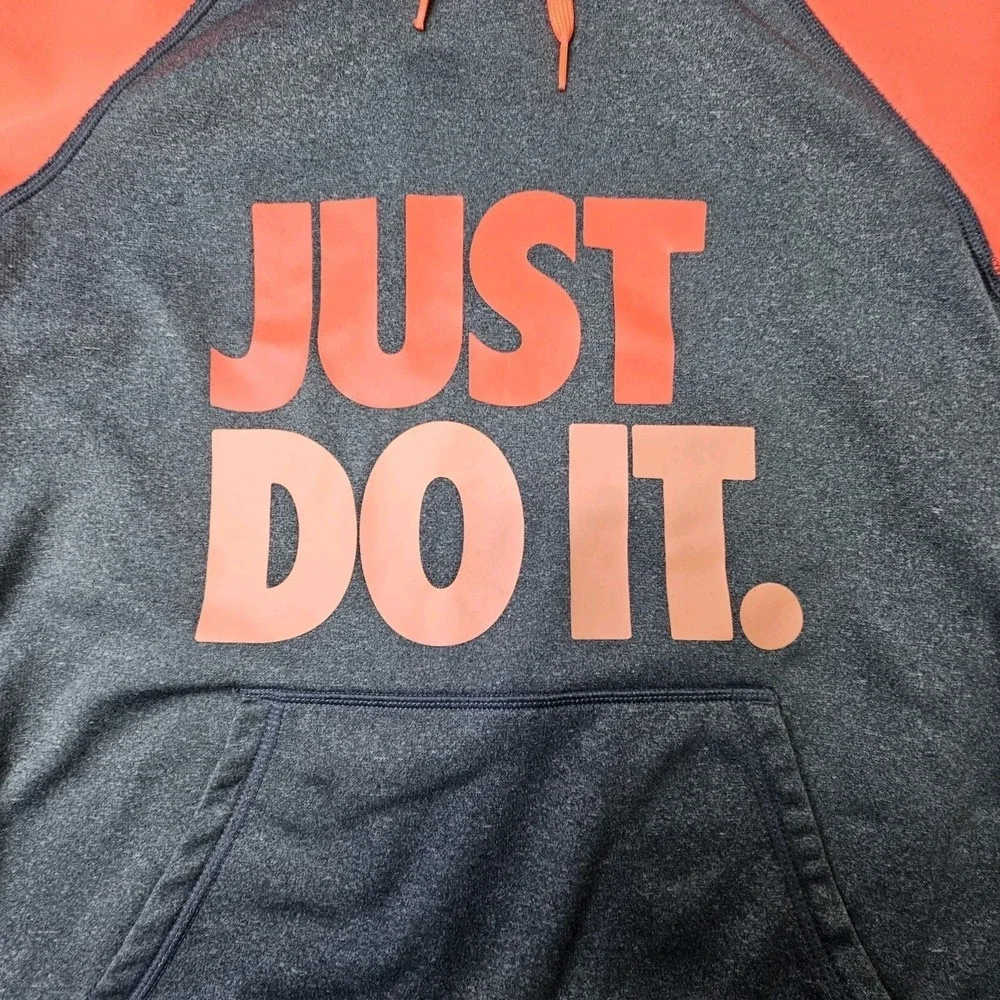 Nike Women's Therma-Fit Hoodie Medium Gray Neon Orange Just Do It Pullover